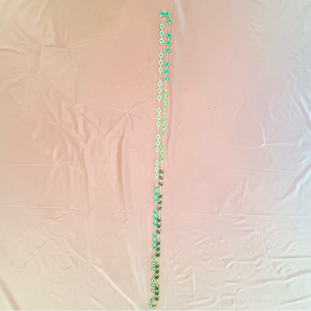 J. Crew Shades of Green Enamel Circles w/ 18k Gold plated Chain Necklace 28” - Picture 3 of 4